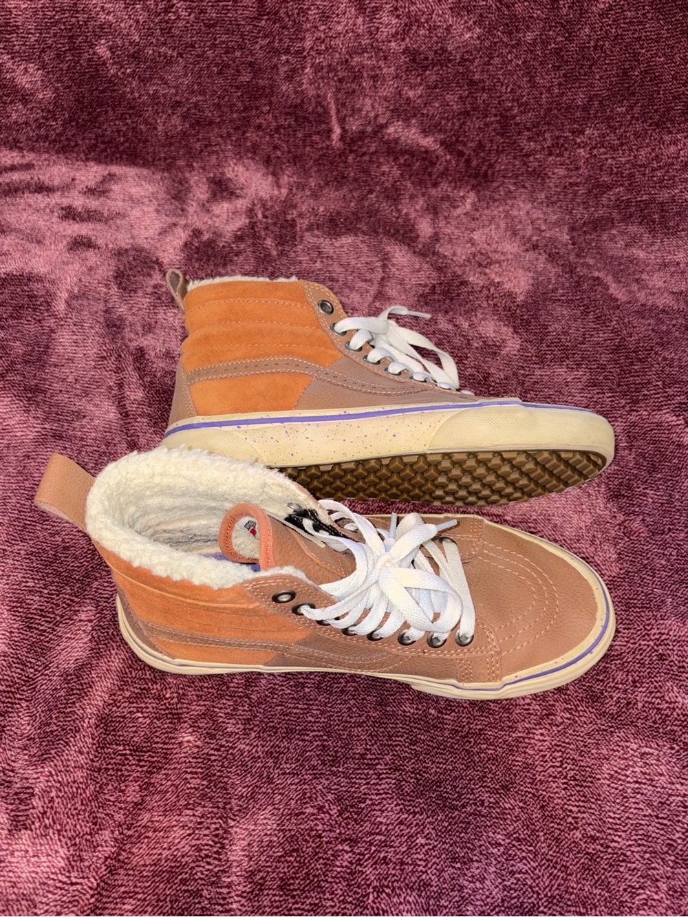 Vans Tan High-Top Sneakers with White Sherpa Lining - Picture 2 of 5